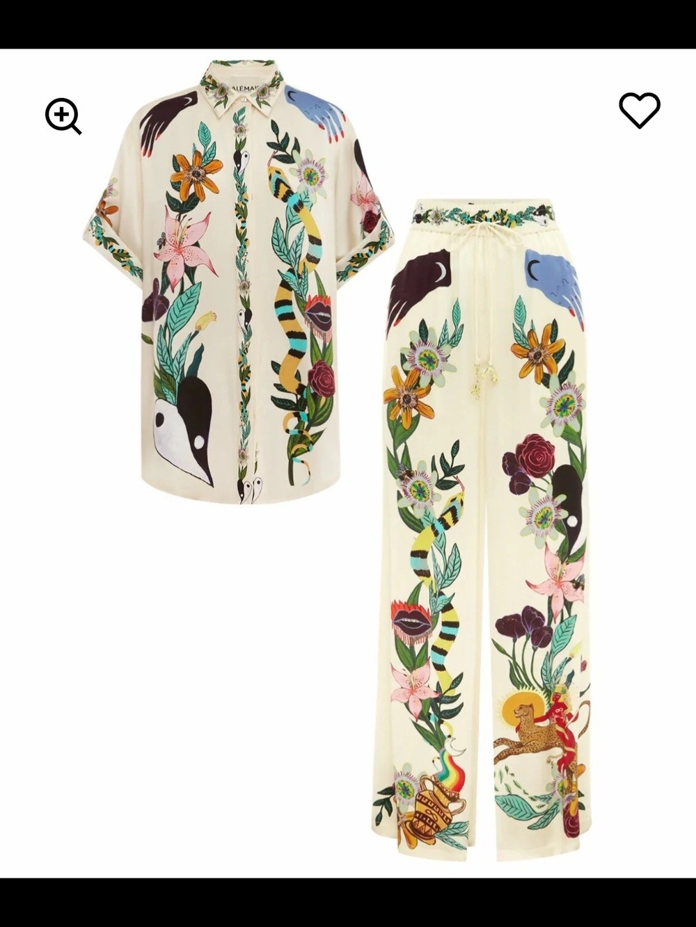 Women’s Cream Floral Printed Wide-Leg Pants And Top